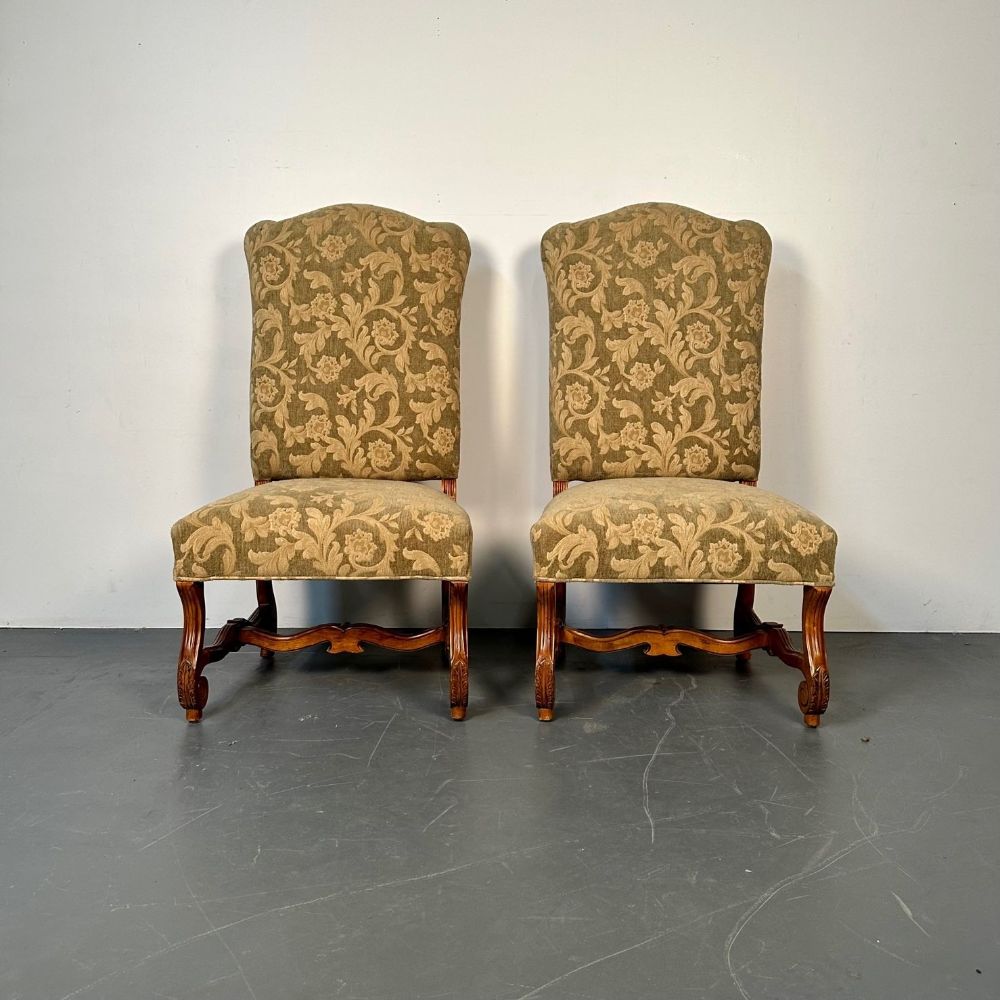 Pair of Jacobean Throne Chairs, King and Queen, Fine Fabric