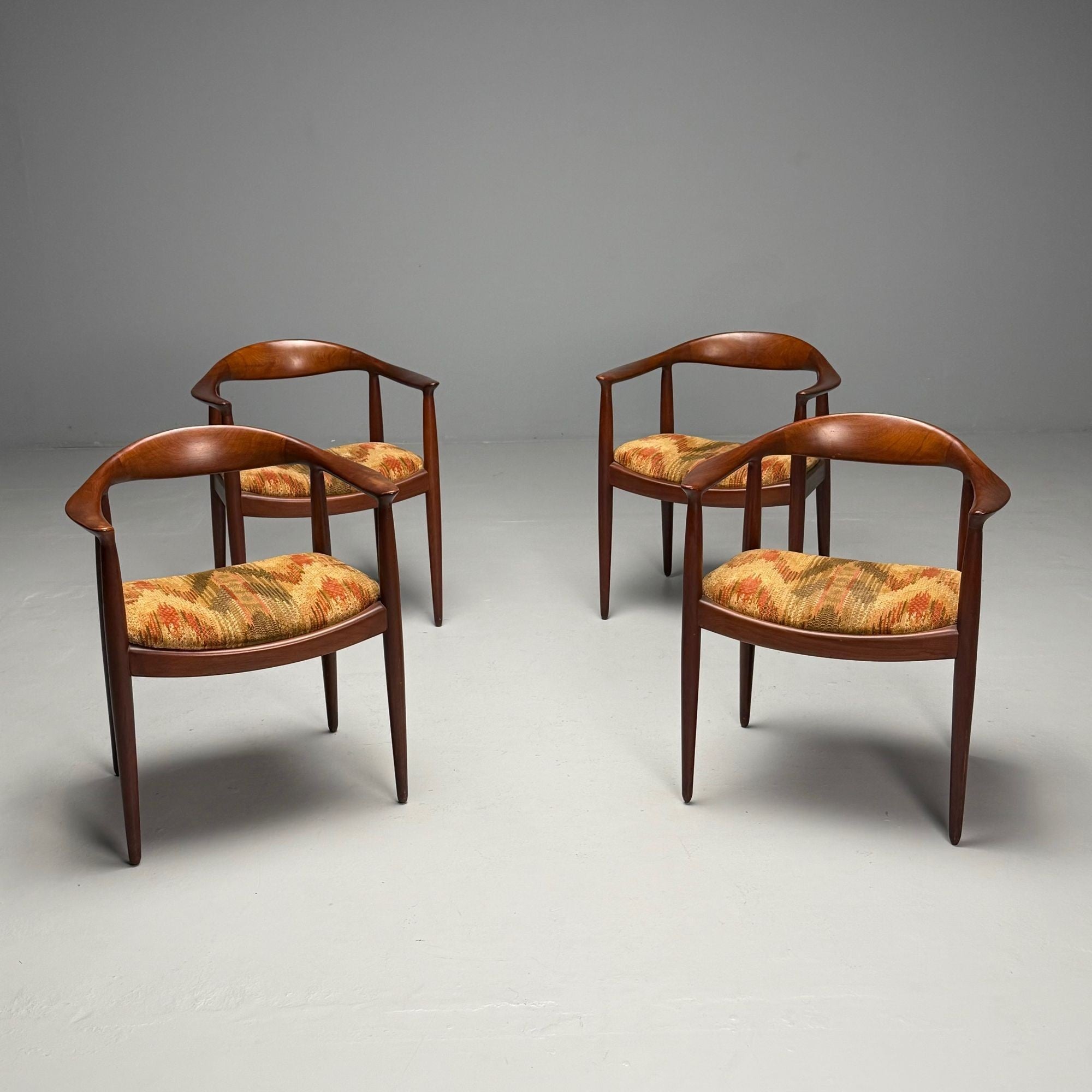 Hans Wegner Style, Danish Mid-Century Modern, Four Dining Arm Chairs, 1950s