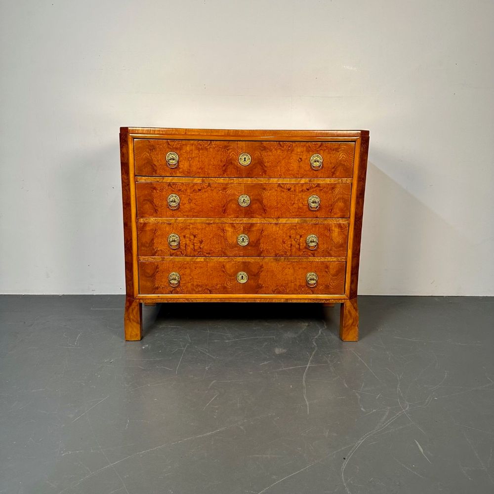 Refinished Biedermeier Four Drawer Satin Birch Chest, Dresser or Commode, 1850s