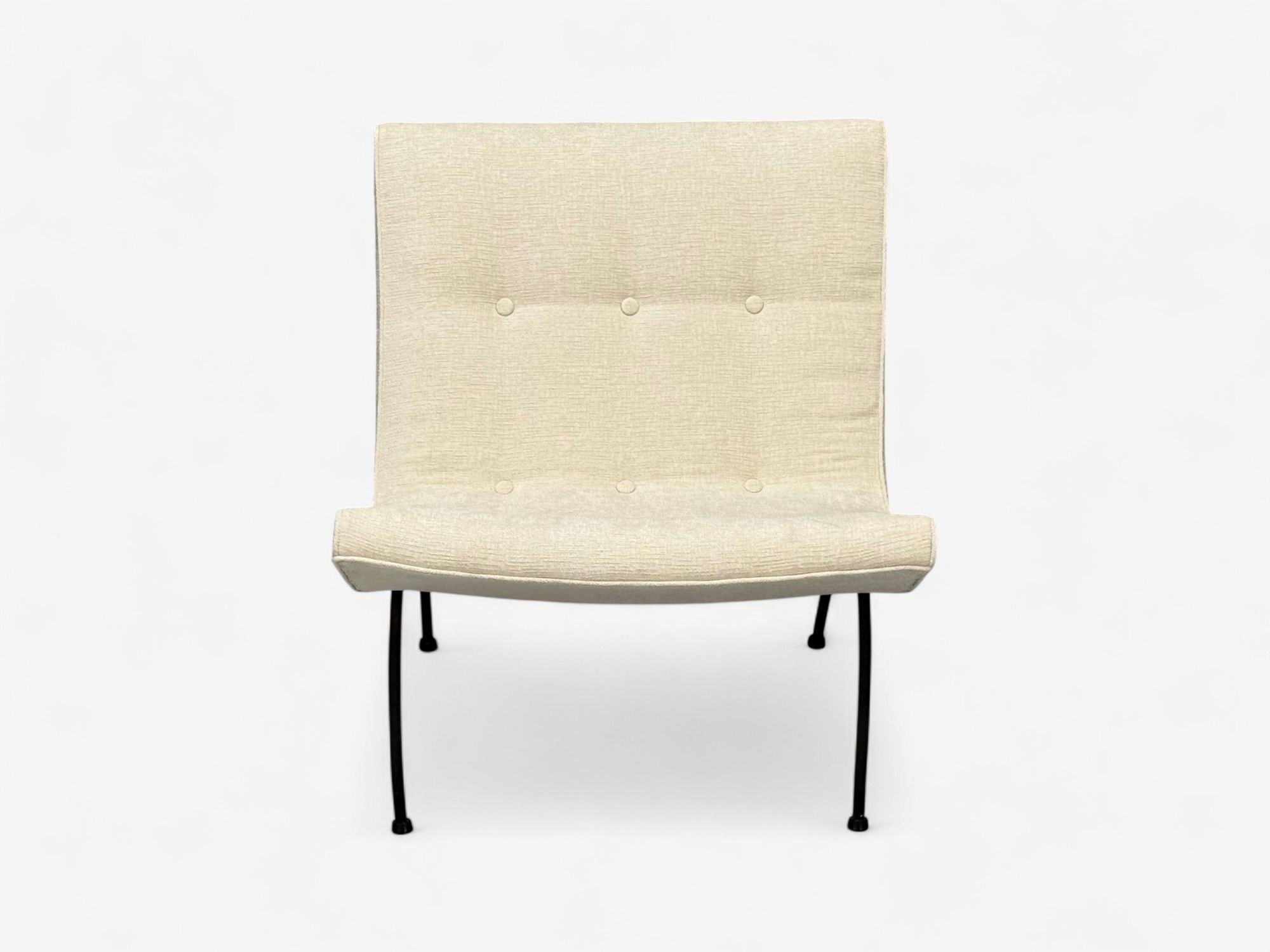 Milo Baughman, Iron, Fabric, Scoop Chair, USA, 1950s