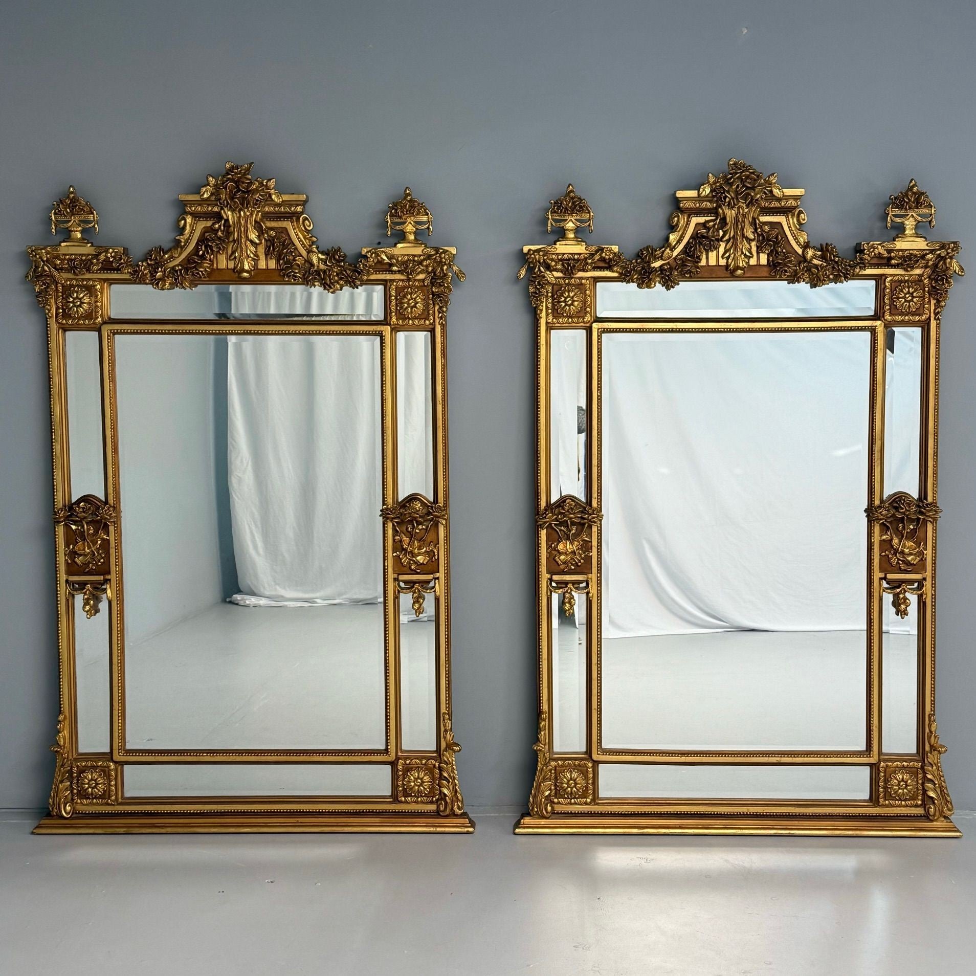 Louis XVI Style, Large Wall or Floor Mirrors, Giltwood, Gesso, Europe, 19th C.
