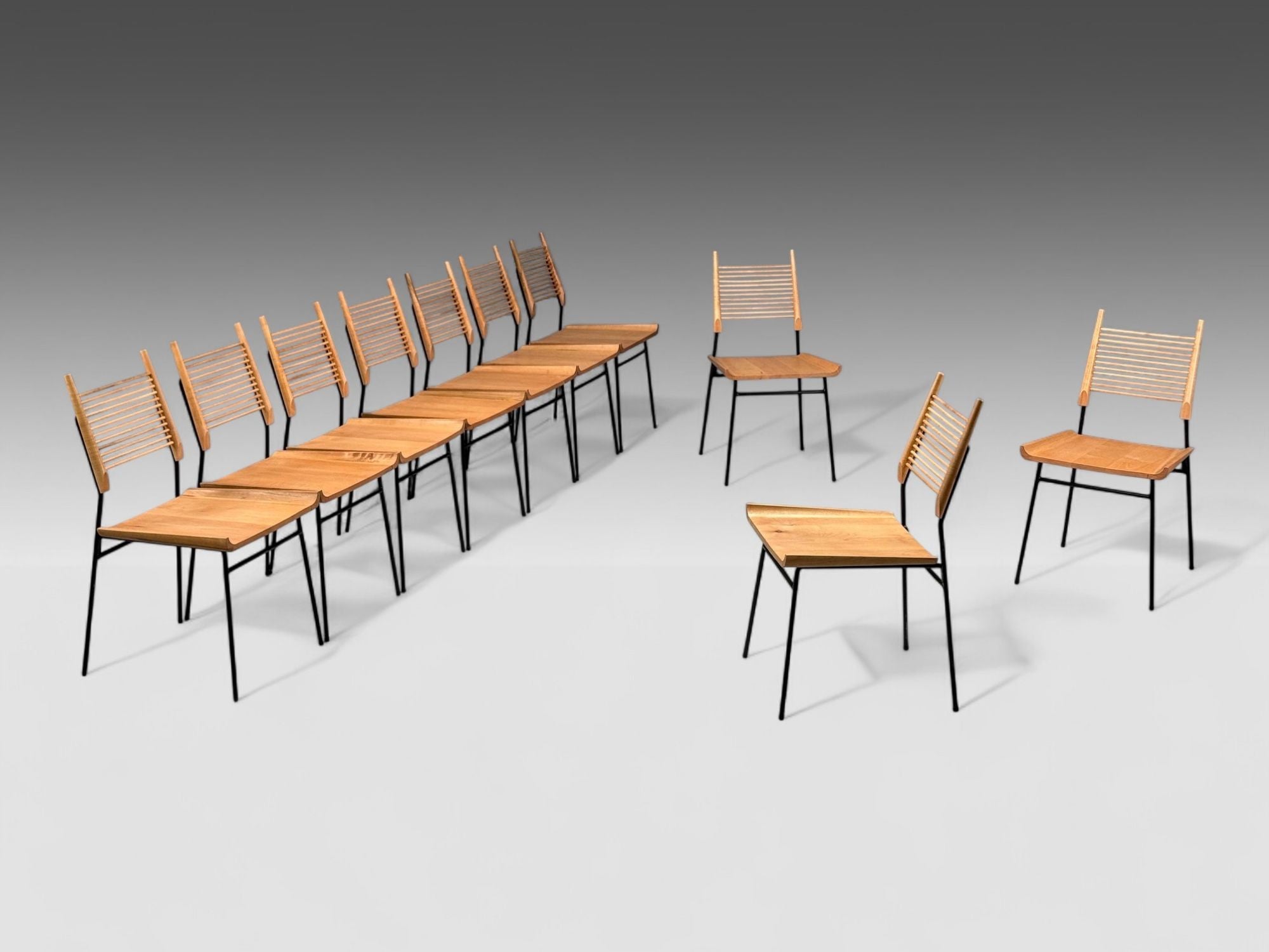 Paul McCobb, Maple, Lacquered Iron, Shovel Dining Chairs, USA, 1950s