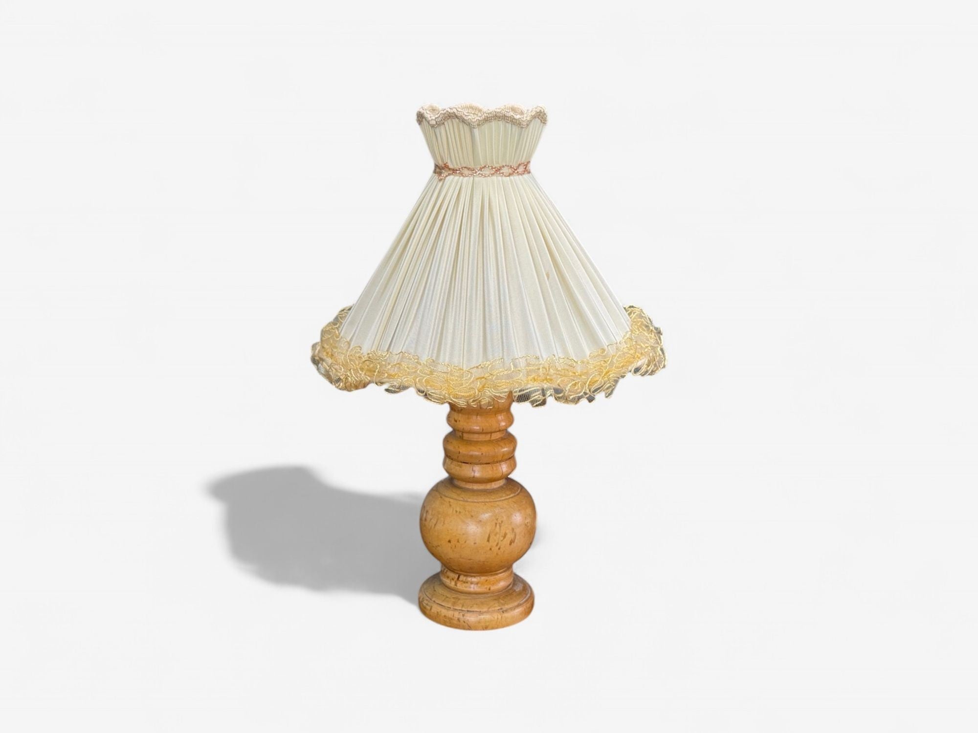 Swedish Modern, Turned Birch, Silk, Table Lamp, Sweden, 1960s
