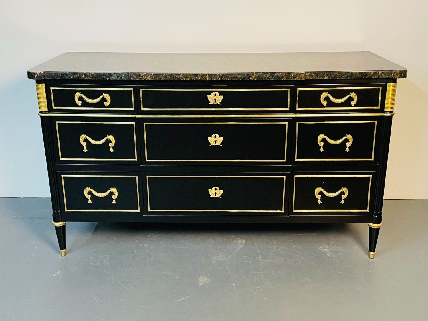 French Hollywood Regency Chest or Commode by Maison Jansen, Bronze, Marble