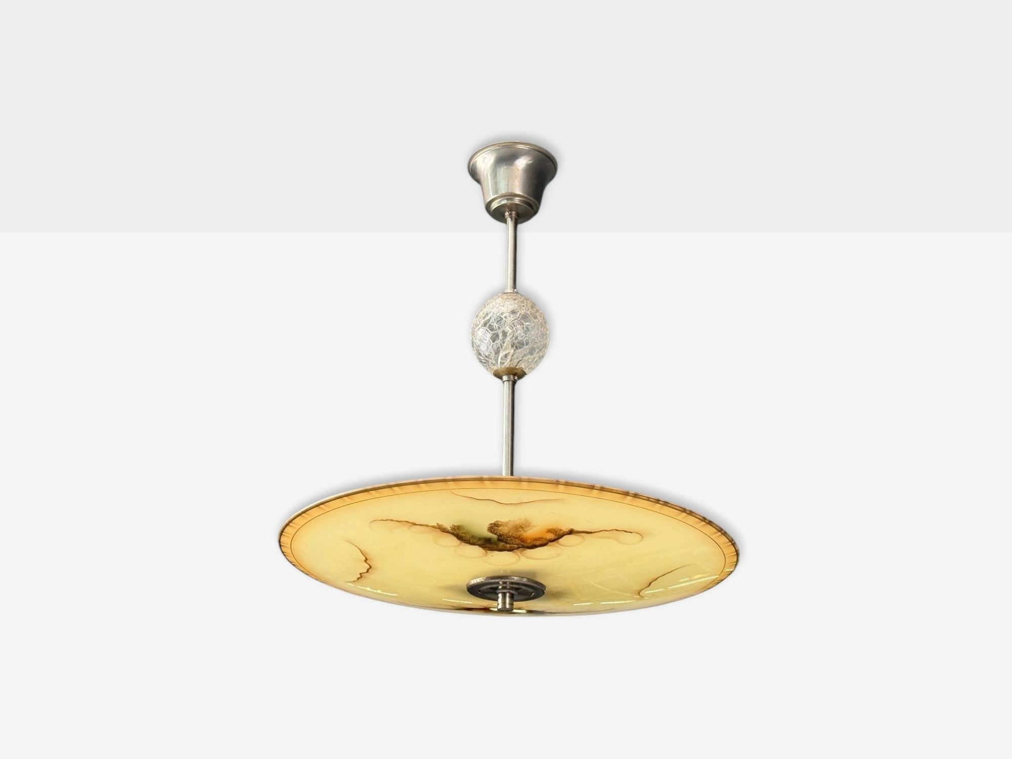 Swedish Modern, Glass, Metal, Pendant Light, Sweden, 1940s