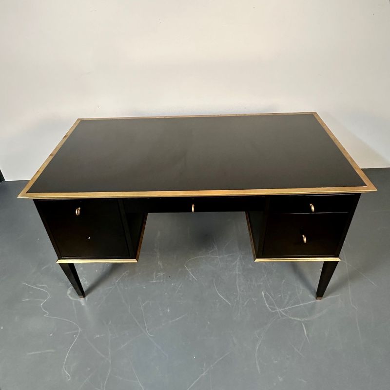 French Hollywood Regency Style Ebony Lacquer Executive Desk / Writing Table