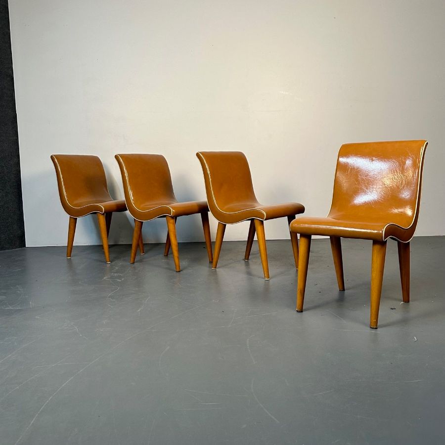 Four American Mid-Century Modern Curvy Dining / Side Chairs by Russel Wright