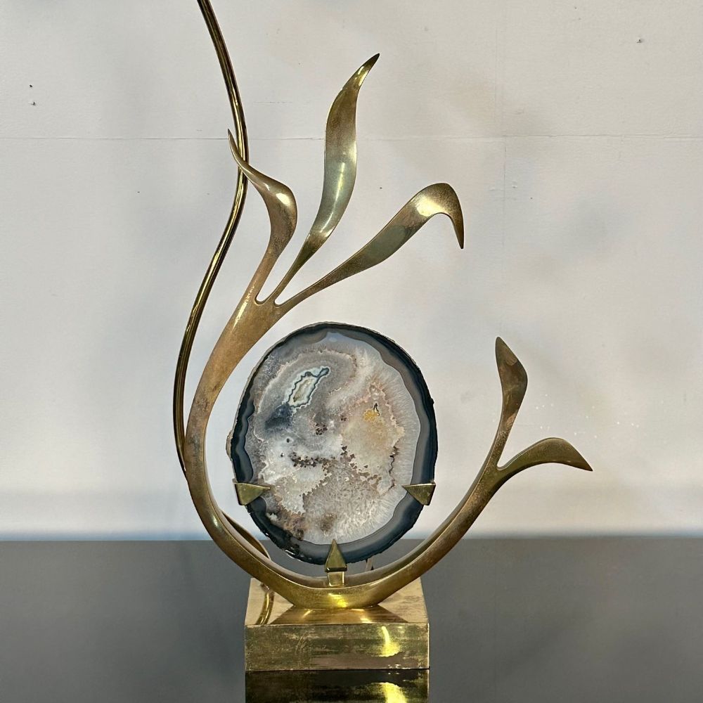 Mid-Century Modern Signed Willy Daro Bronze, Agate Sculptural Table Lamp, 1970s