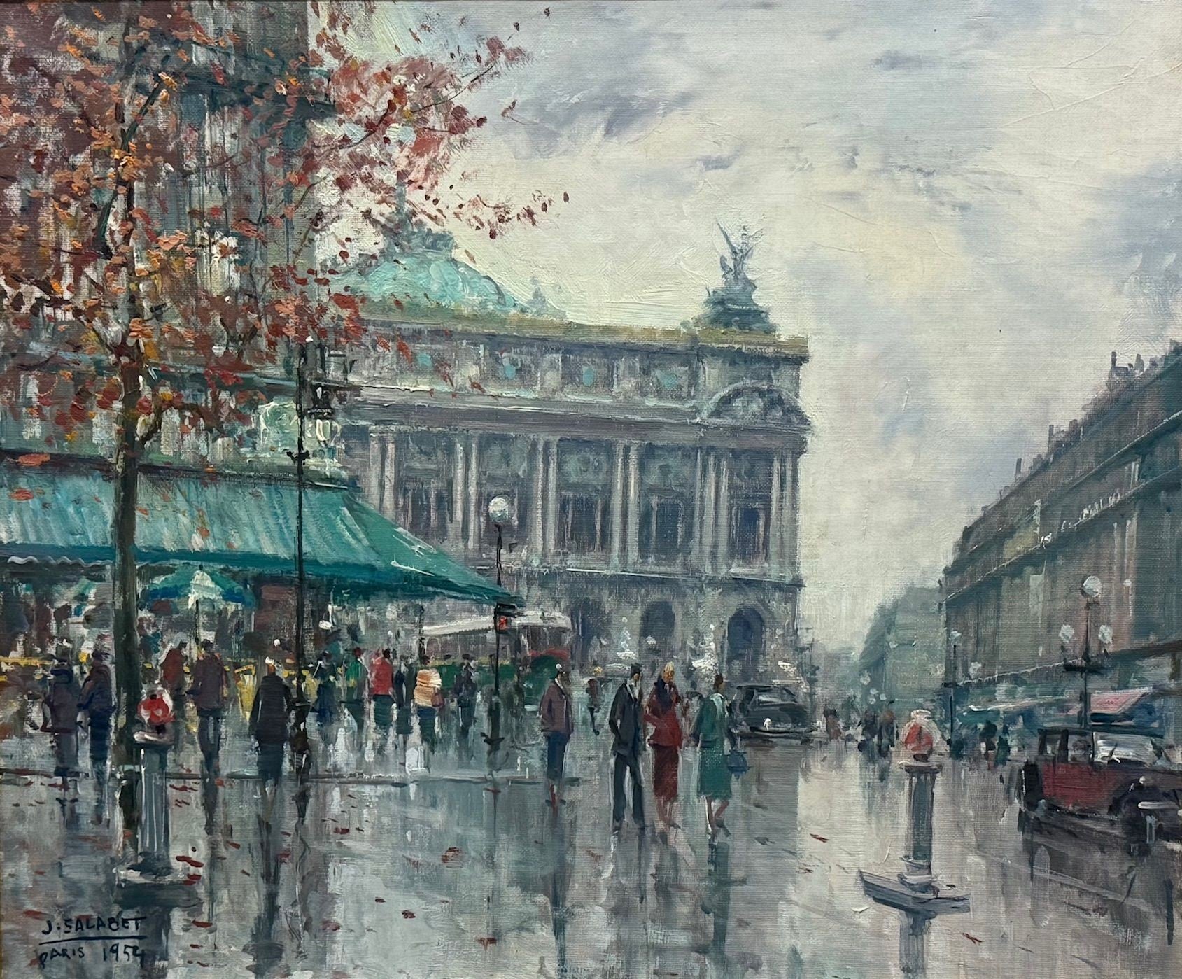 Jean Salabet, Impressionism, Paris Street Scene, Oil on Canvas, France, 1954