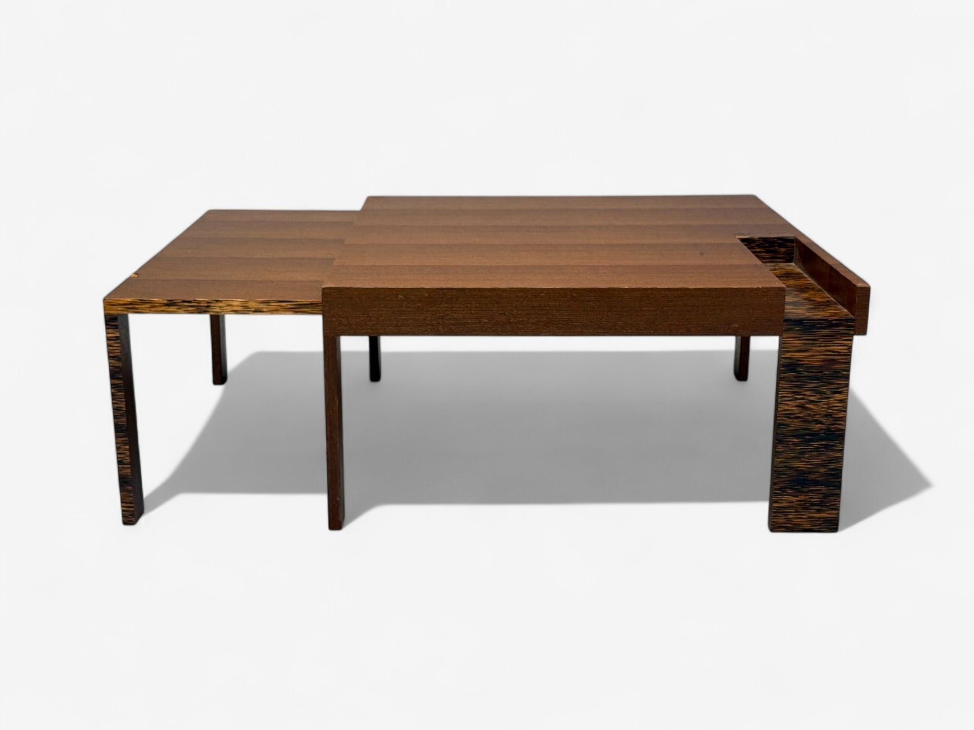 French Art Deco, Wood, Palm Veneer, Expandable Coffee Table, France, 1960s
