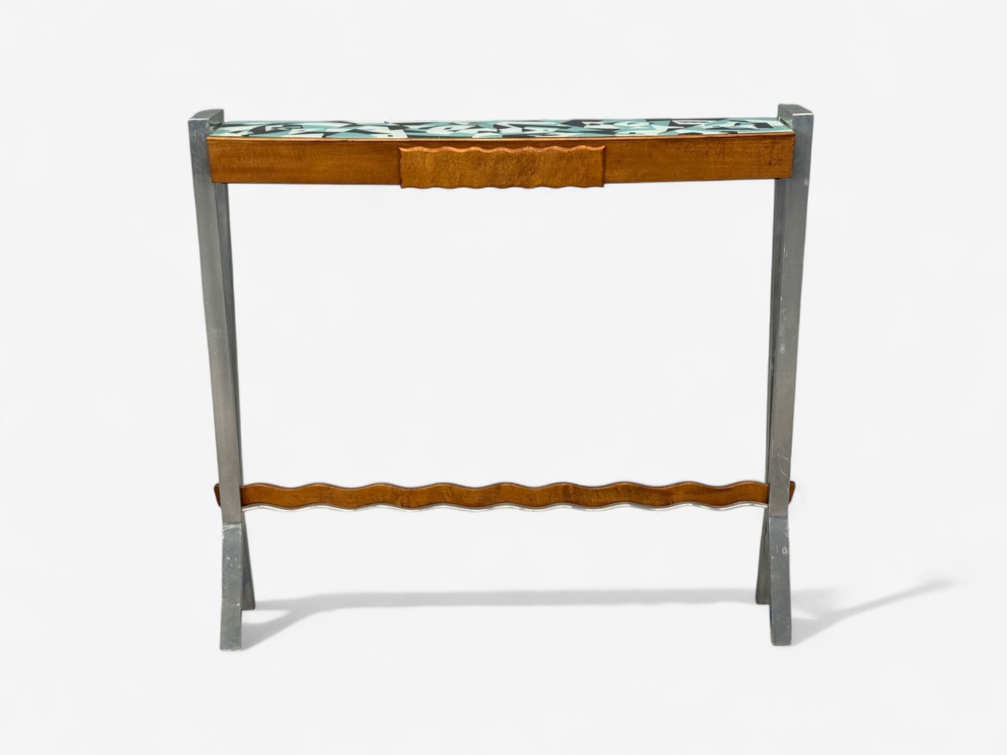 Italian Modern, Painted Glass, Ash Wood, Metal, Console Table, Italy, 1960s