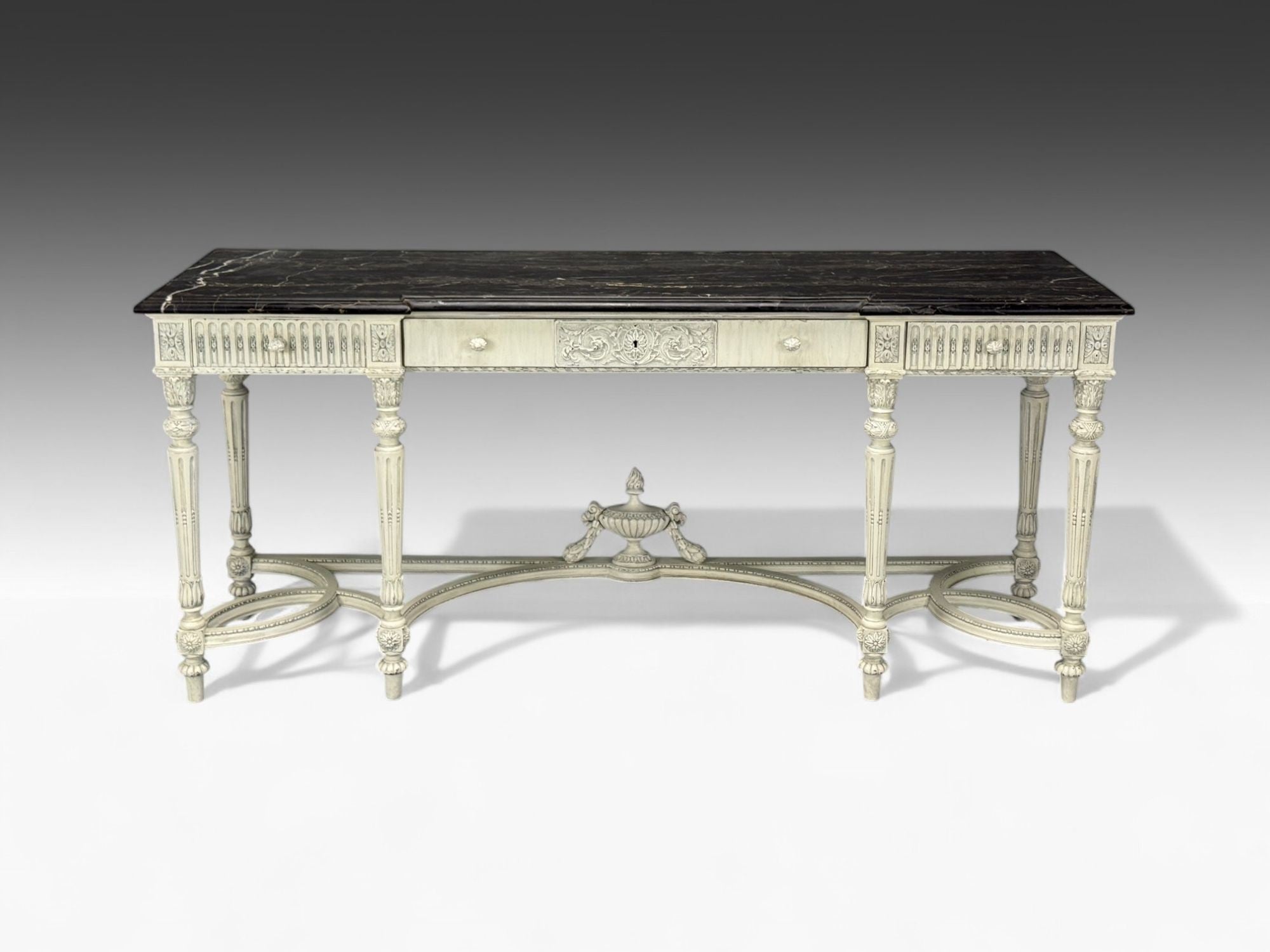 Gustavian Louis XVI Style, White Painted Console Table, France, Marble, 1910