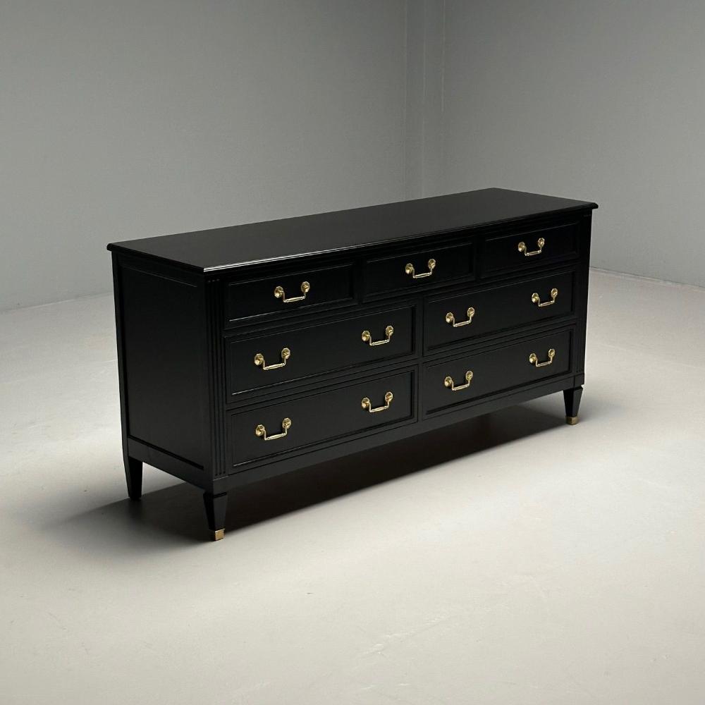 Kindel, Hollywood Regency Style, Dresser, Matte Black, Brass, USA, 1970s