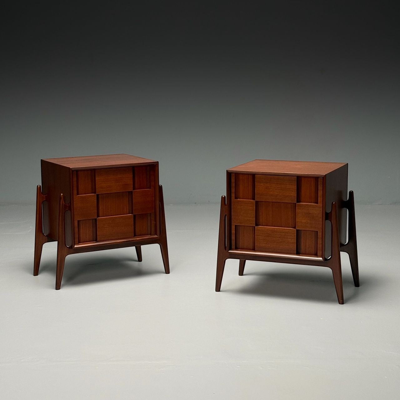Jorgen Clausen, Danish Mid-Century Modern, Sculptural Nightstands, Teak, 1960s