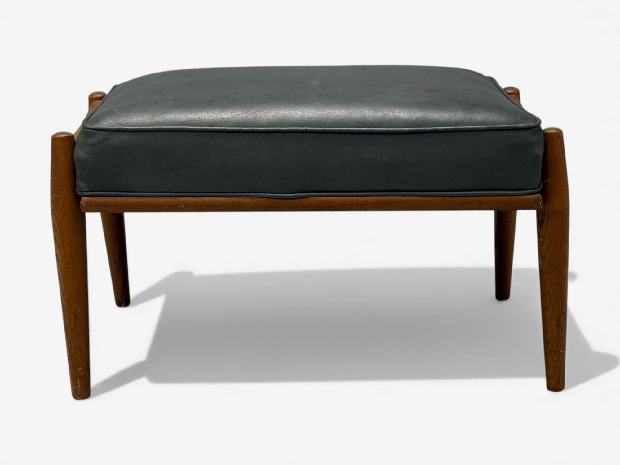 Danish Modern, Gray Leatherette, Walnut, Footstool, Denmark, 1950s