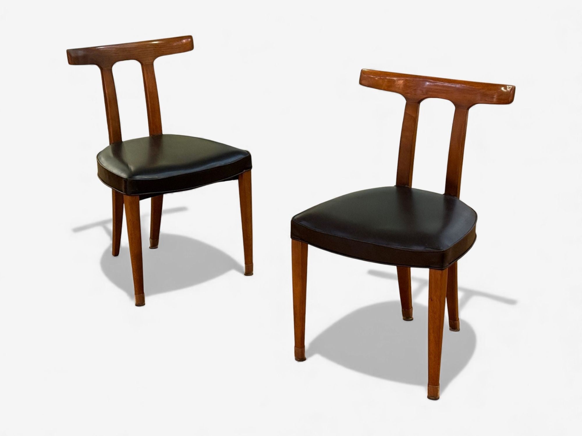Ole Wanscher, Teak, Leatherette, T-Back Occasional Chairs, Denmark, 1960s