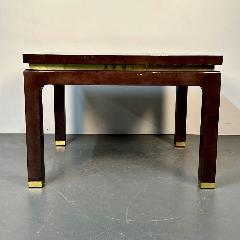 Mid-Century Modern Square Game / Center Table, Lacquer and Brass, Springer Style