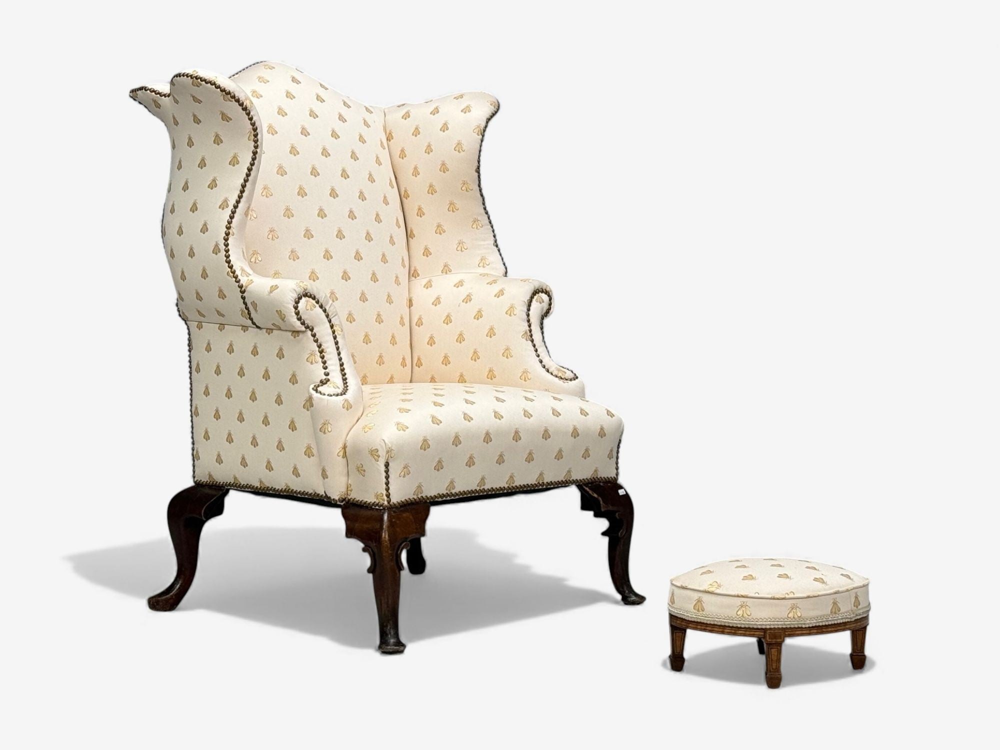 Queen Anne , Scalamandre Fabric, Mahogany, Wingback Chair, England, 19th c.