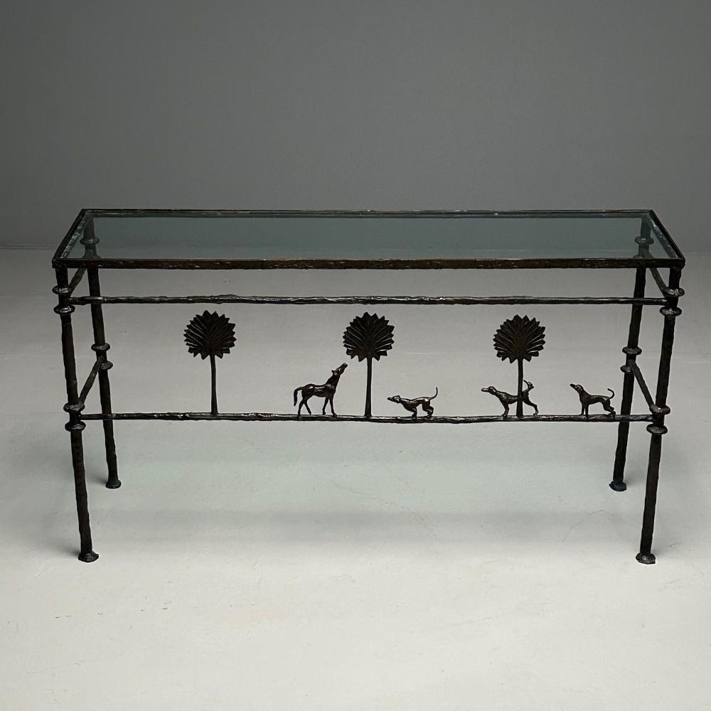 Giacometti Style, Mid-Century Modern, Console Table, Horse, Dog, Tree Motif