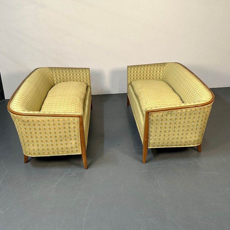 Pair Curved Mid-Century Modern Sofas / Settees, Loveseats John Stuart for Irwin