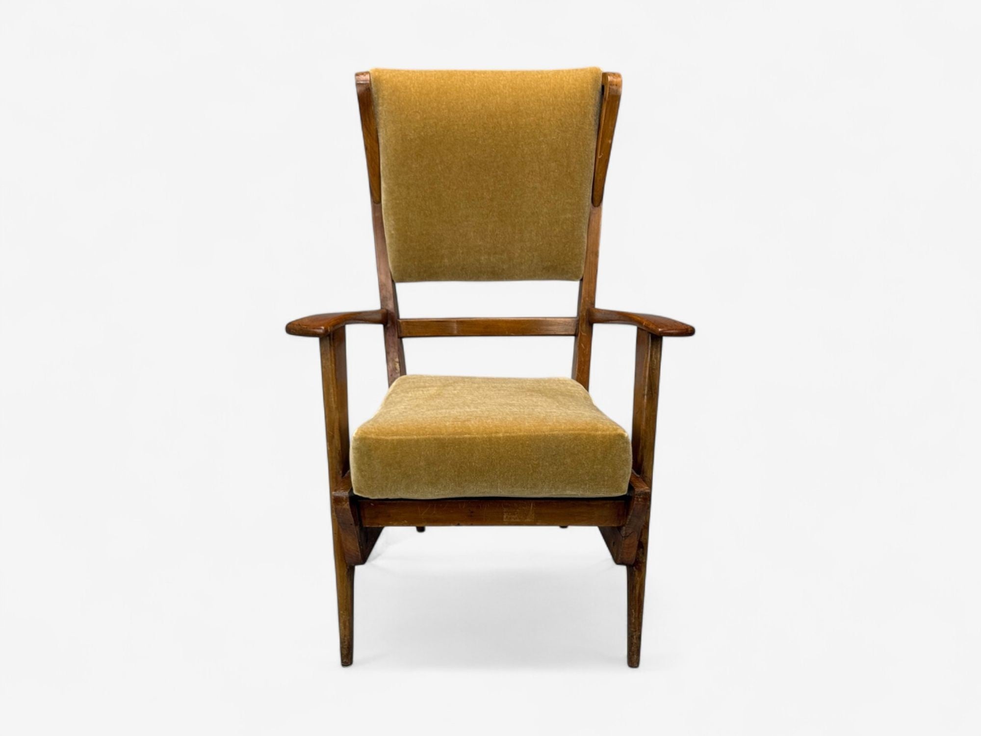 Italian Modern, Stained Wood, Camel Mohair, Lounge Chair, Italy, 1950s