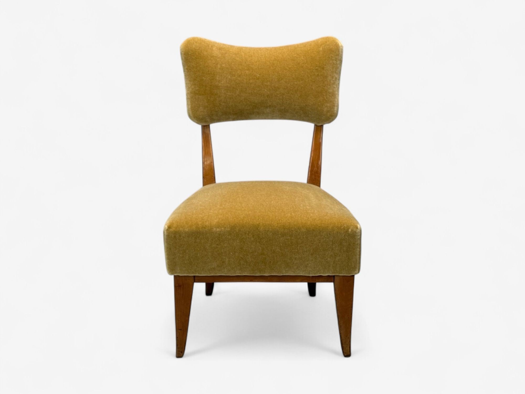 Guglielmo Pecorini, Stained Wood, Camel Mohair, Low Lounge Chair, Italy, 1950s