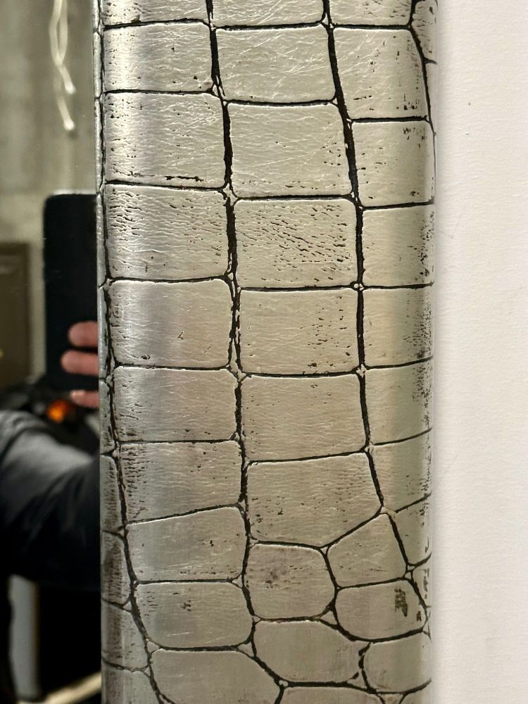 Mid-Century Modern Wall Mirror, Embossed Crocodile Leather, Baughman for Coggin