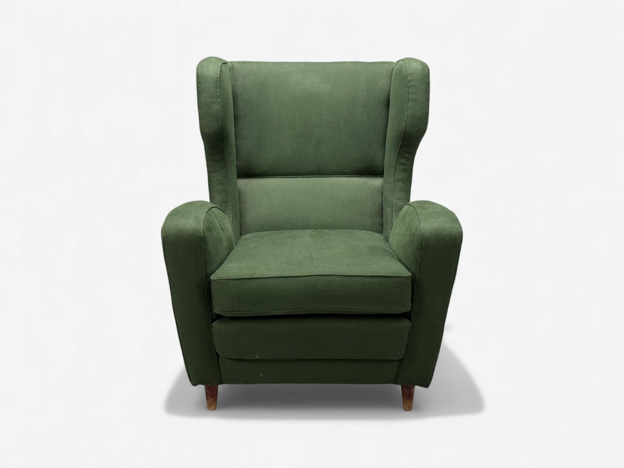 Melchiorre Bega attr., Dark Green Fabric, Wood, Lounge Chair, Italy, 1950s