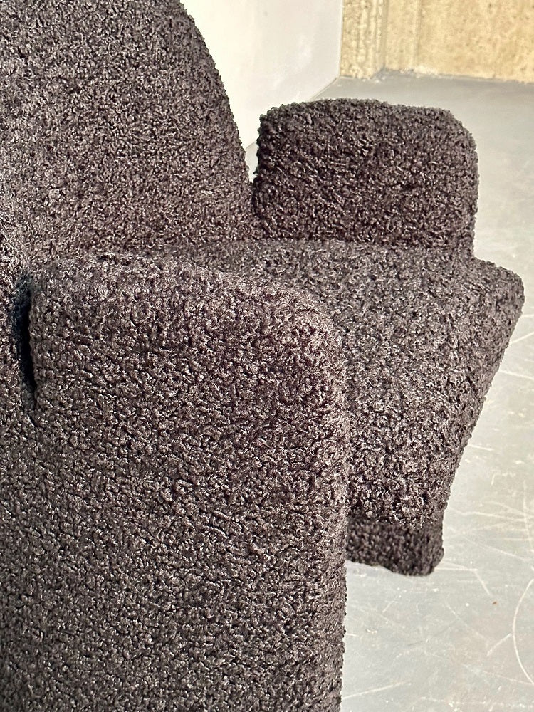 Single Mid-Century Modern Style Arm / Lounge Chair, Black Boucle, Organic Form