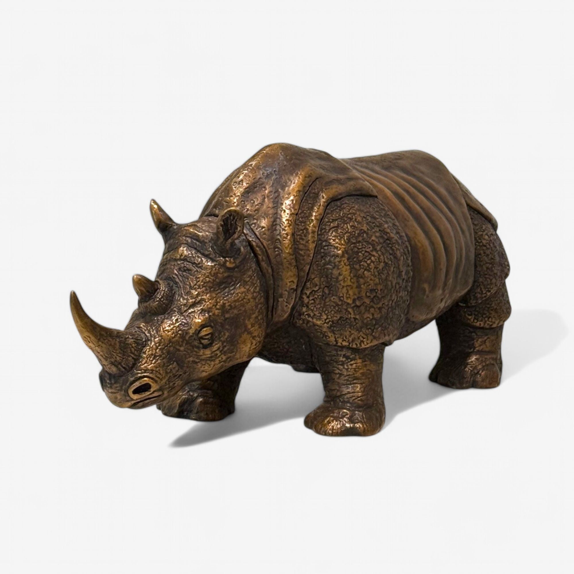 Modern Asian Rhino Sculpture, Hot Cast Bronze, American, 21st C.