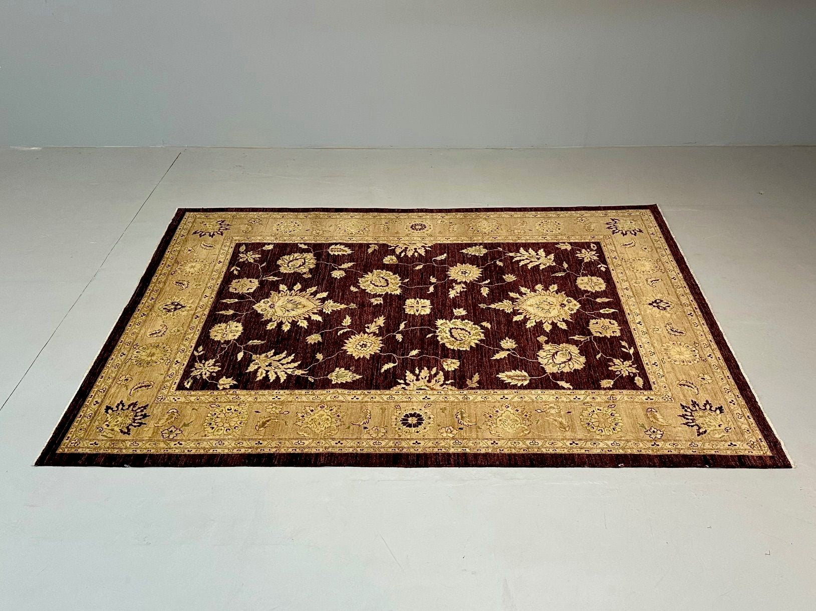 Indian, Wool Carpet, Burgundy and Beige, 21st Century
