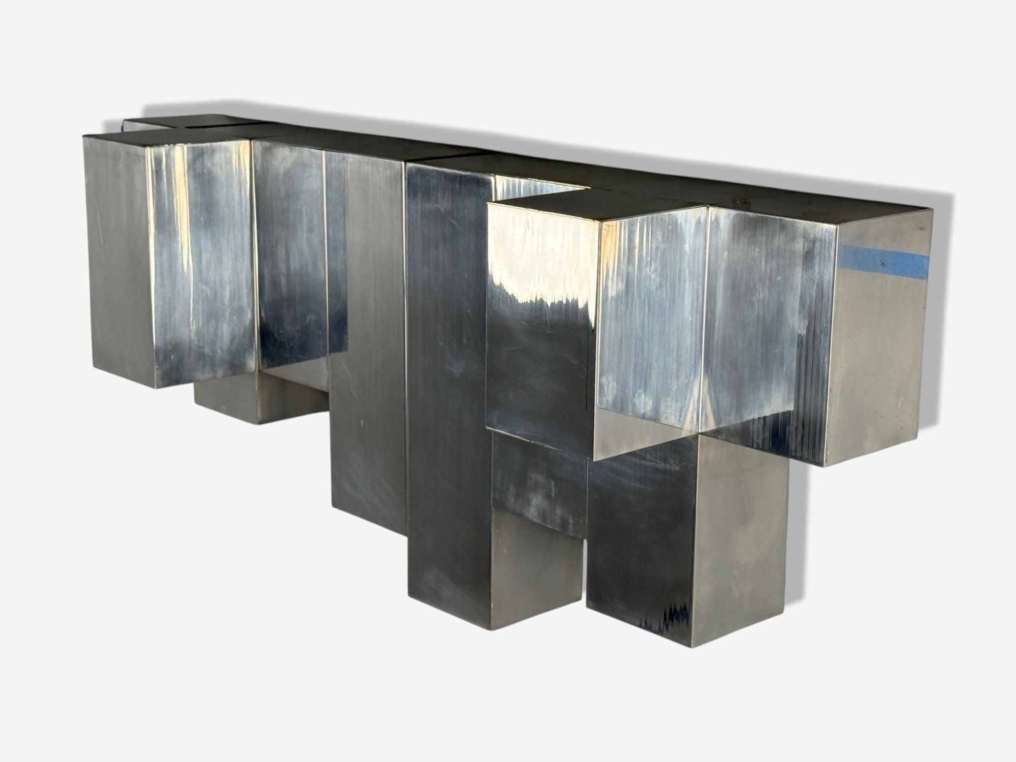 Paul Evans Style, Patchwork Chrome, Mirrored Wall Shelf, USA, 1980s
