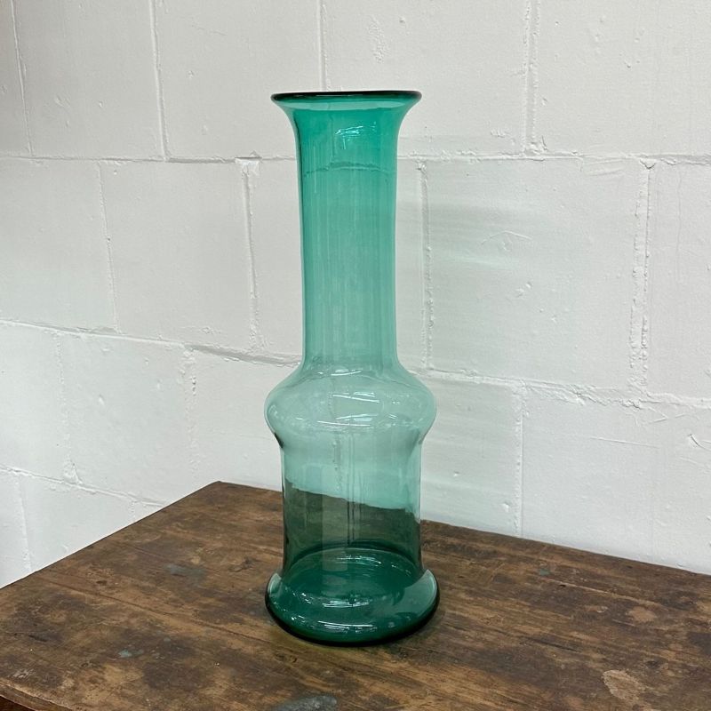 Large Mid-Century Handblown Glass Turquoise Long Floor or Table Vase by Blenko