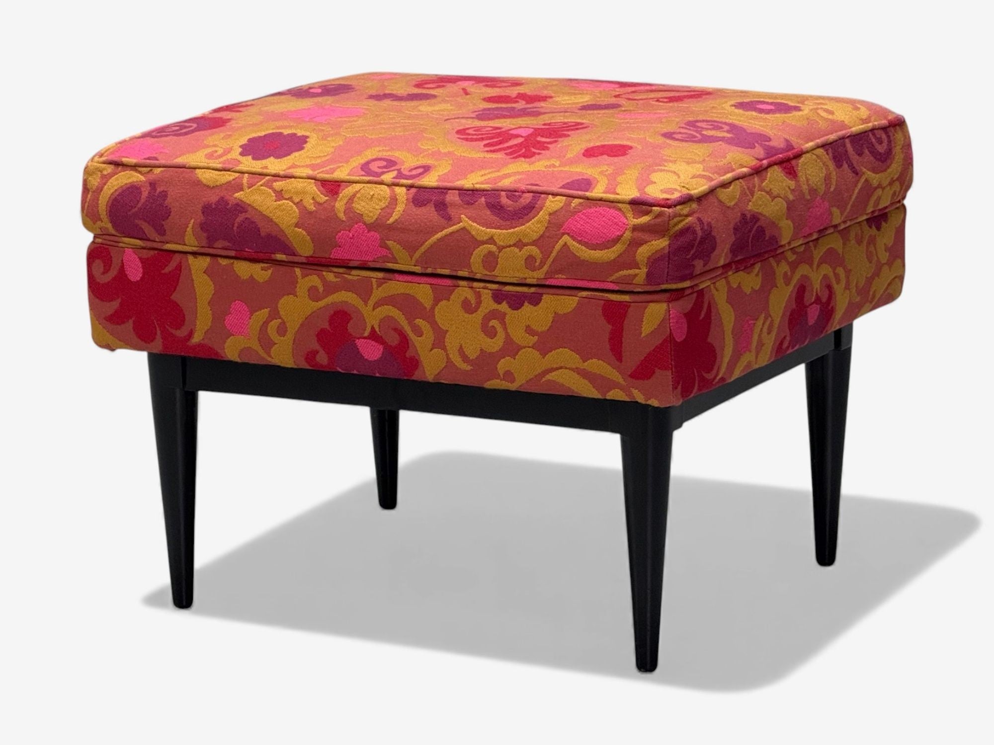 Paul McCobb, Ebonized Wood, Fabric, Ottoman, USA, 1950s