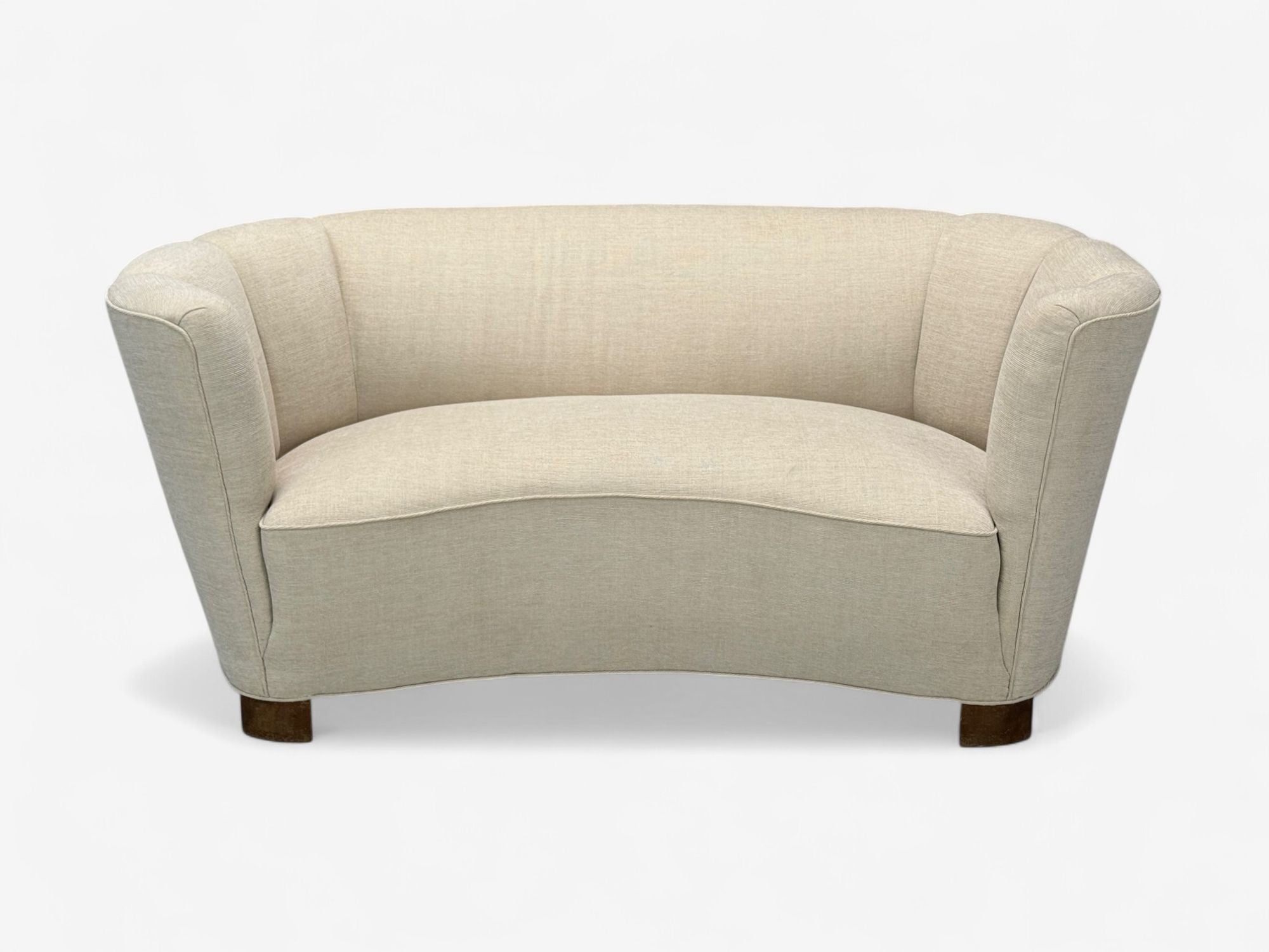 Danish Modern, Beige Fabric, Oak, Banana Sofa, Denmark, 1940s
