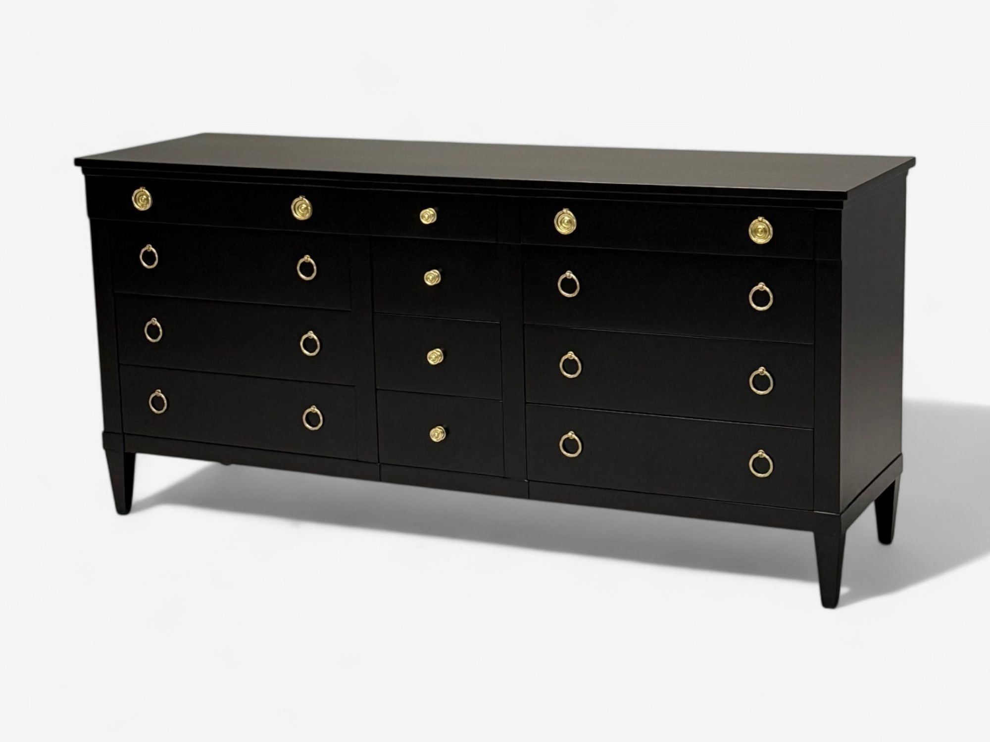 Charak, Hollywood Regency Style, Dresser, Black Painted Wood, Brass, USA, 1962