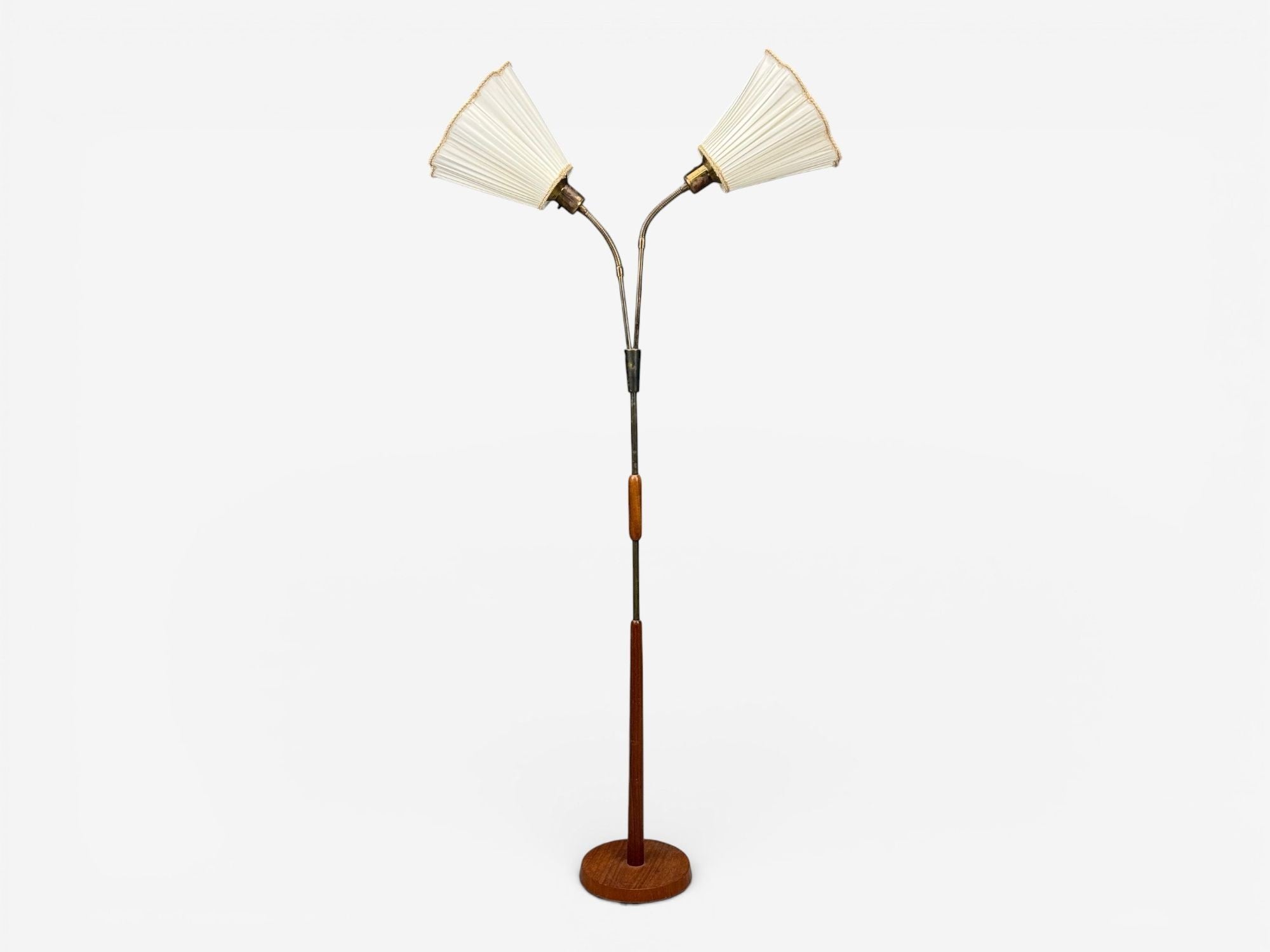 Nybro Armaturfabrik, Floor Lamp, Wood, Metal, Fabric, Sweden, 1940s
