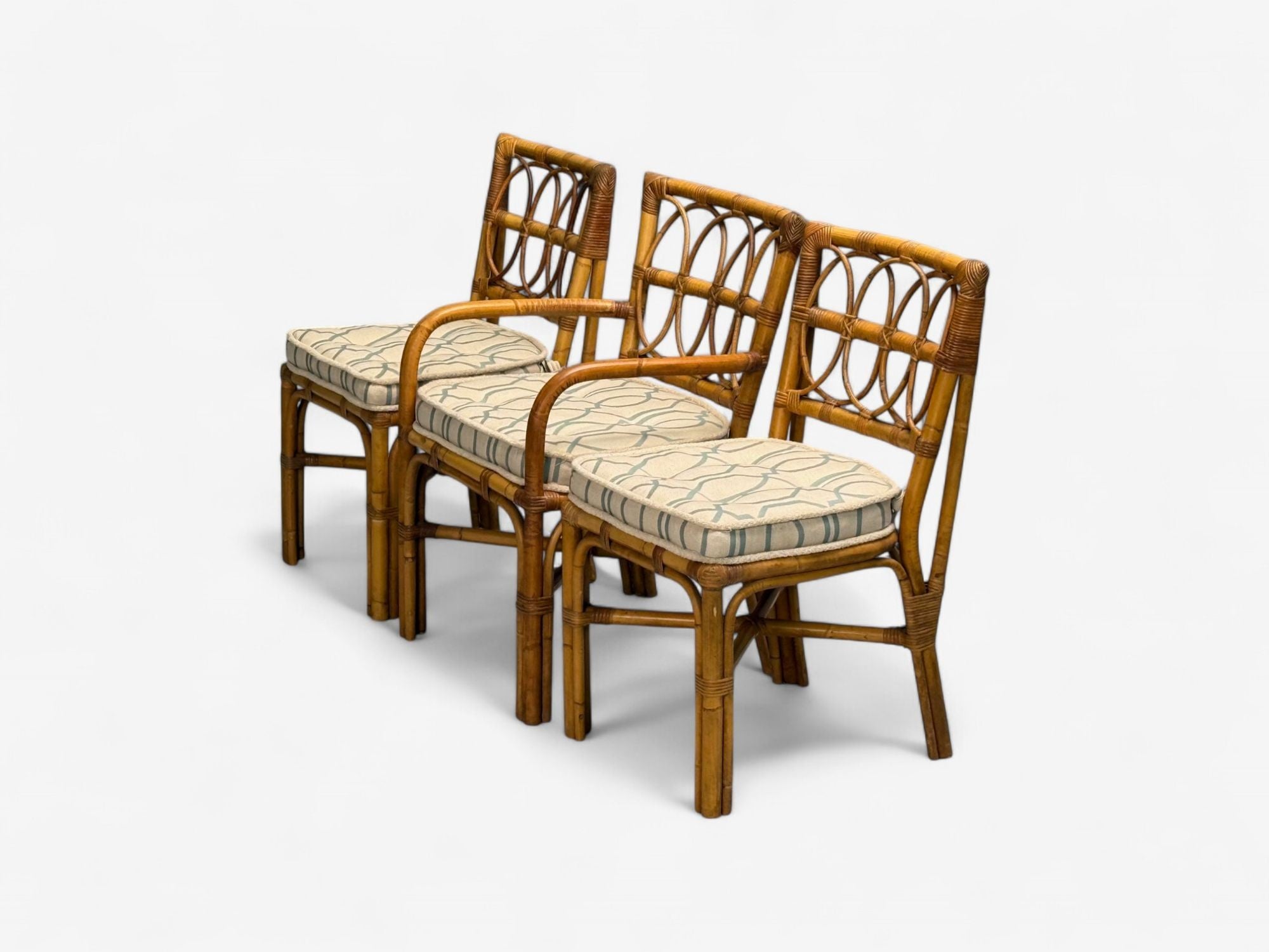 Bielecky Brothers, Modern, Six Dining Chairs, Rattan, Cane, USA, 21st C.