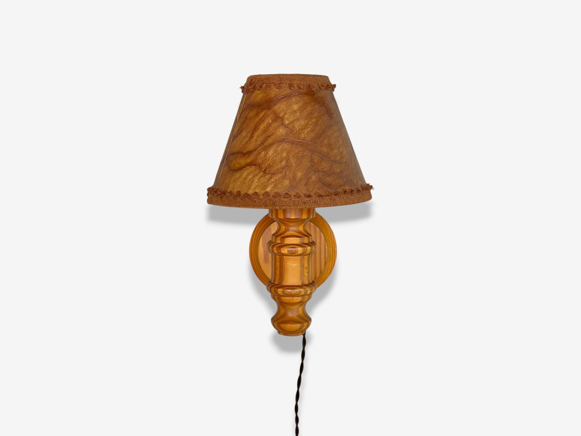 Swedish Modern, Pine, Brown Parchment, Wall Sconces, Sweden, 1970s