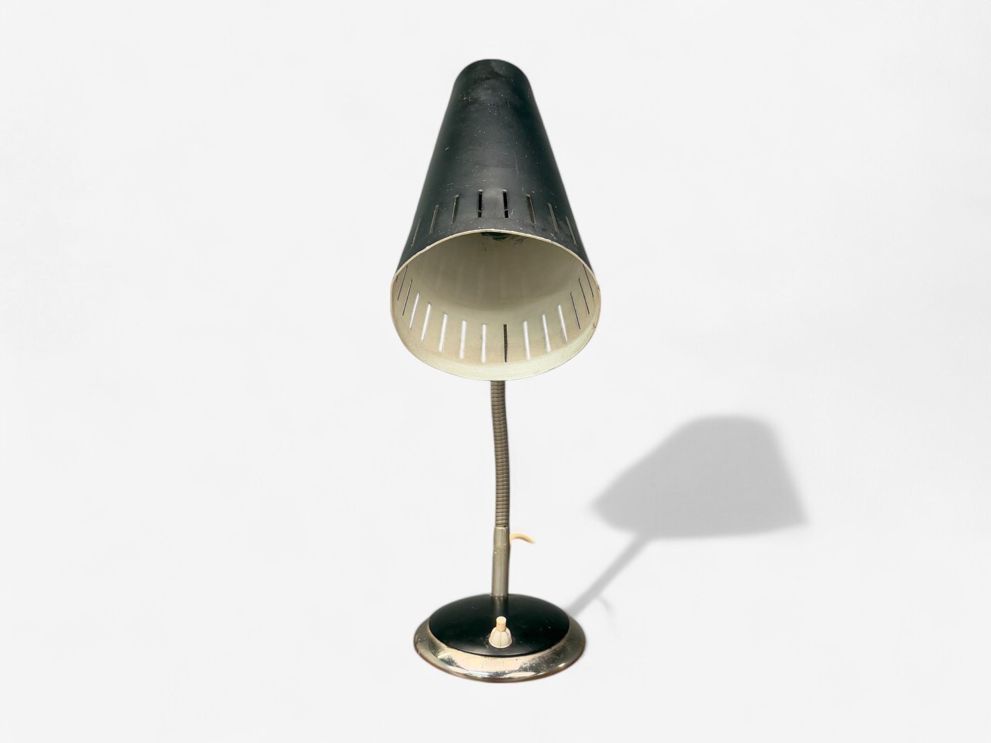 Swedish Modern, Black Lacquered Metal, Adjustable Desk Lamp, Sweden, 1950s