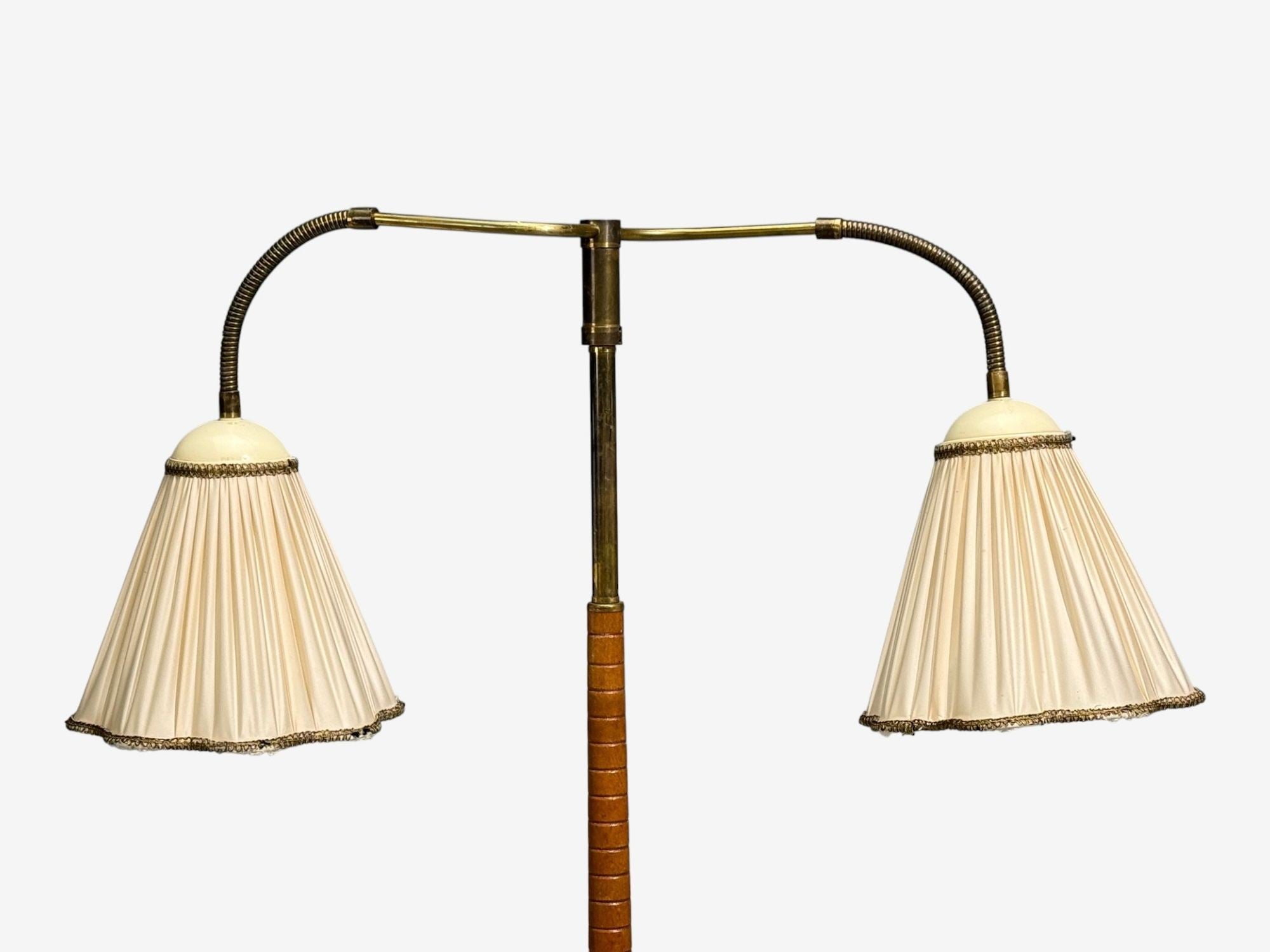 Swedish Modern, Organic Floor Lamp, Brass, Wood, Sweden, 1940s