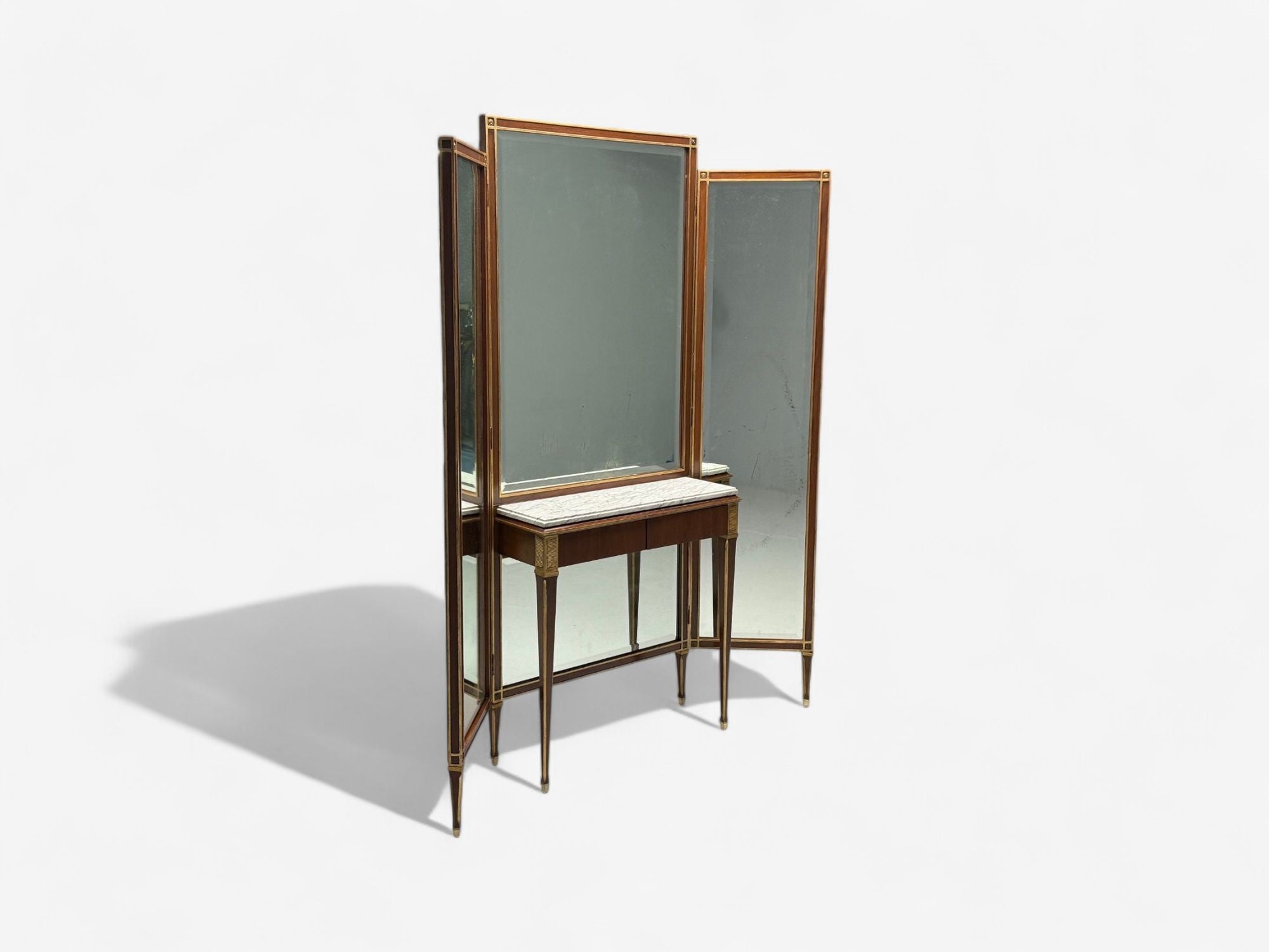 Maison Jansen, Hollywood Regency, Vanity Mirror, Mahogany, Glass, France, 1940s