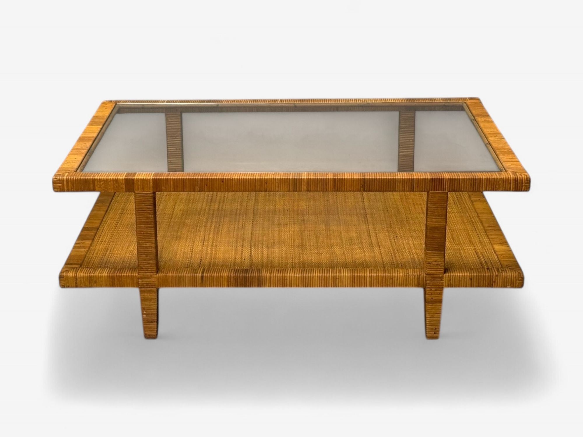 Bielecky Brothers, Modern Coffee Table, Cane Wrap, Glass, USA, 21st C.