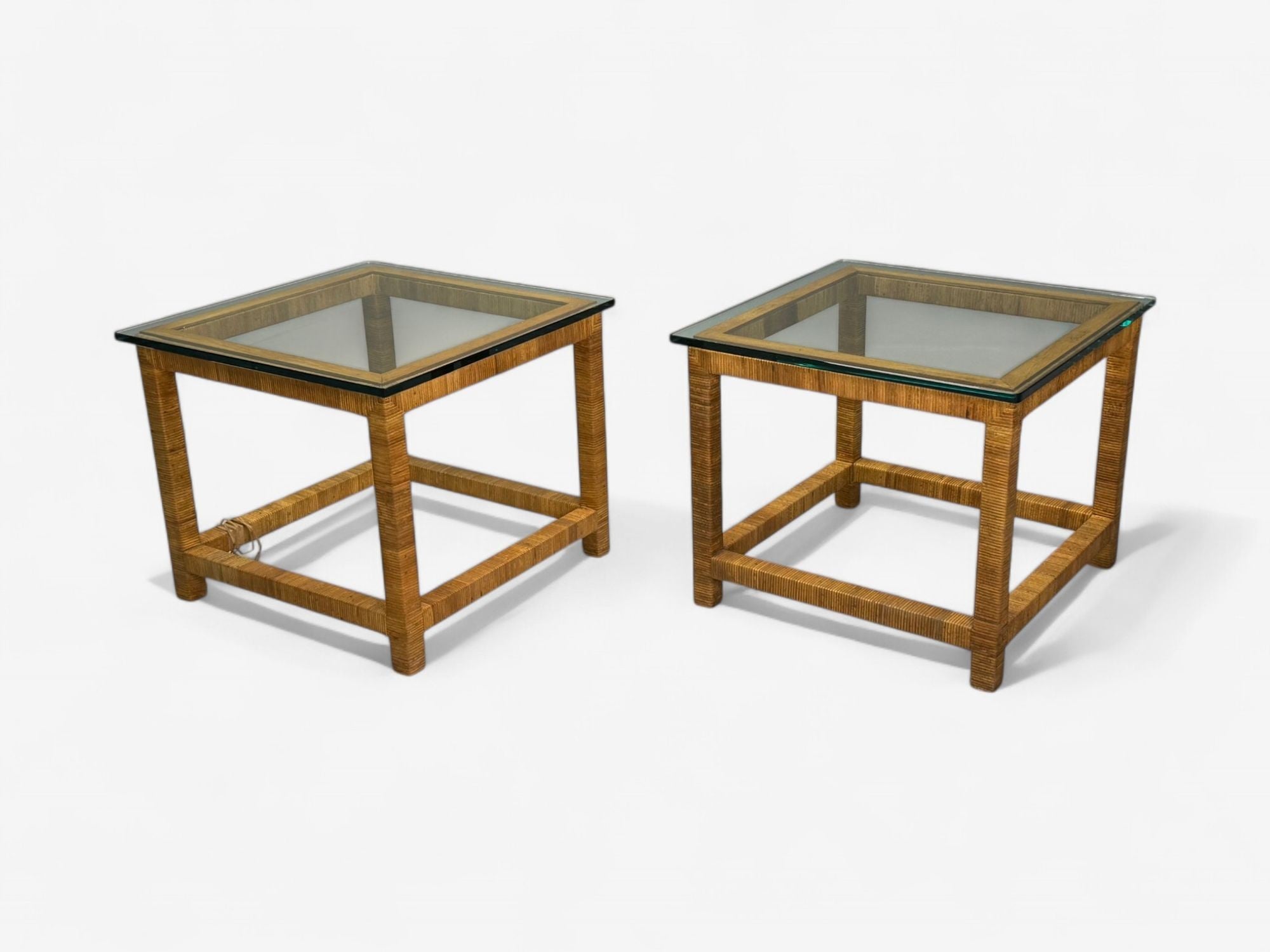 Bielecky Brothers, Modern Side Tables, Cane Wrap, Glass, USA, 21st C.