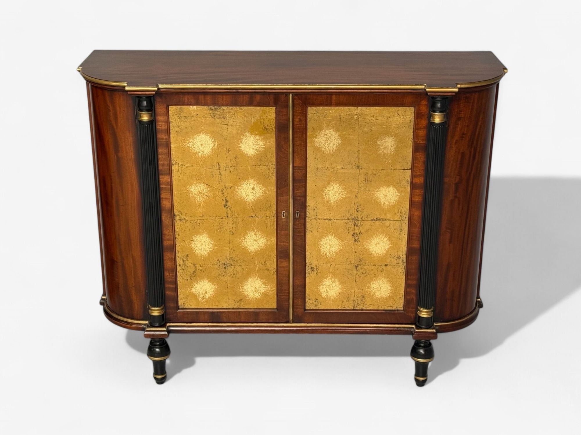 Maison Jansen Style, Console Table Cabinets, Flame Mahogany, Eglomise Glass