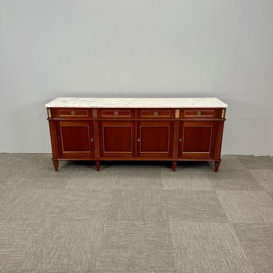 Louis XVI Hollywood Regency Style Bronze Mounted Mahogany Sideboard / Credenza