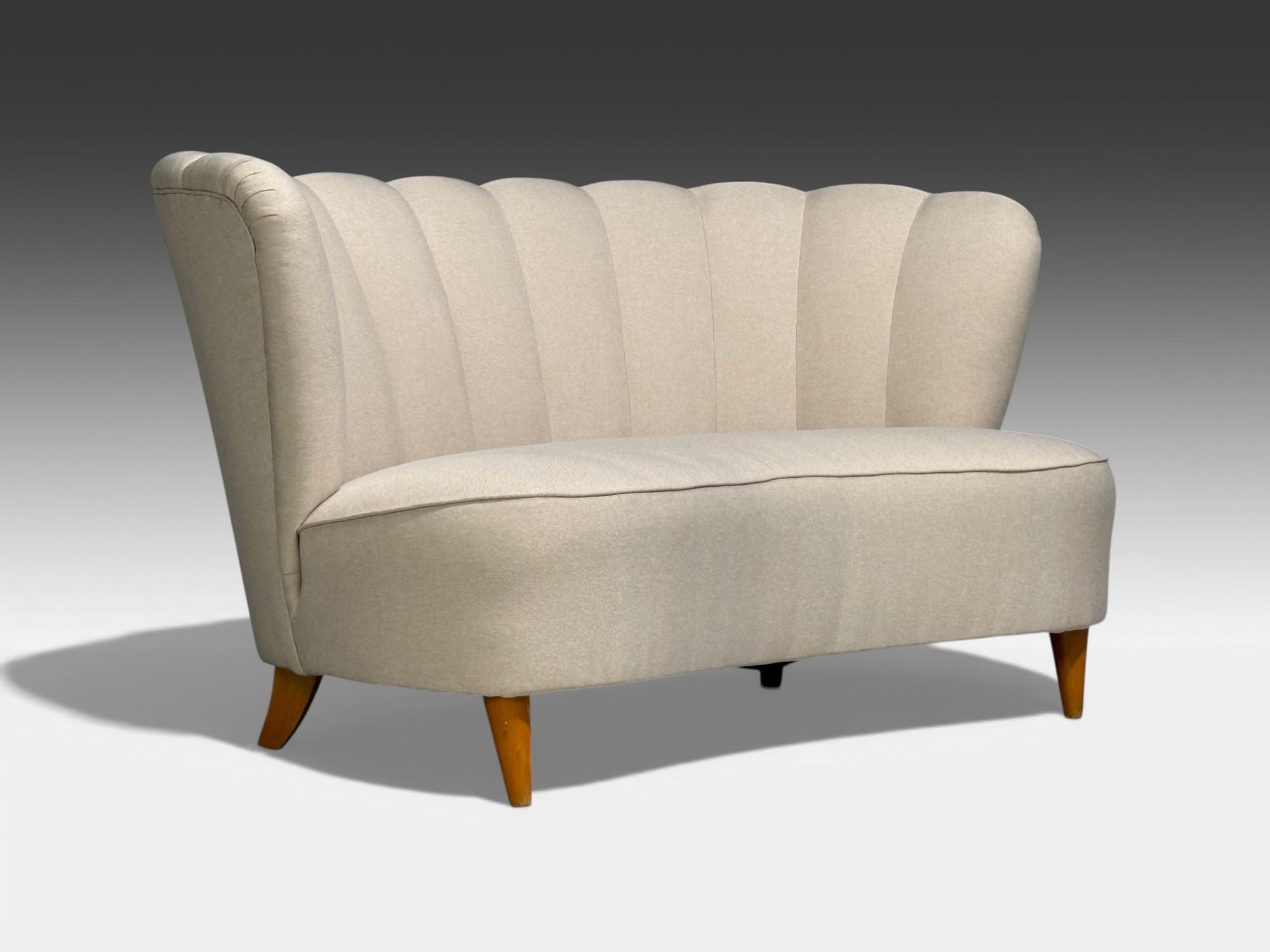Carl-Johan Boman, Settee, Beige Linen, Wood, Finland, 1950s