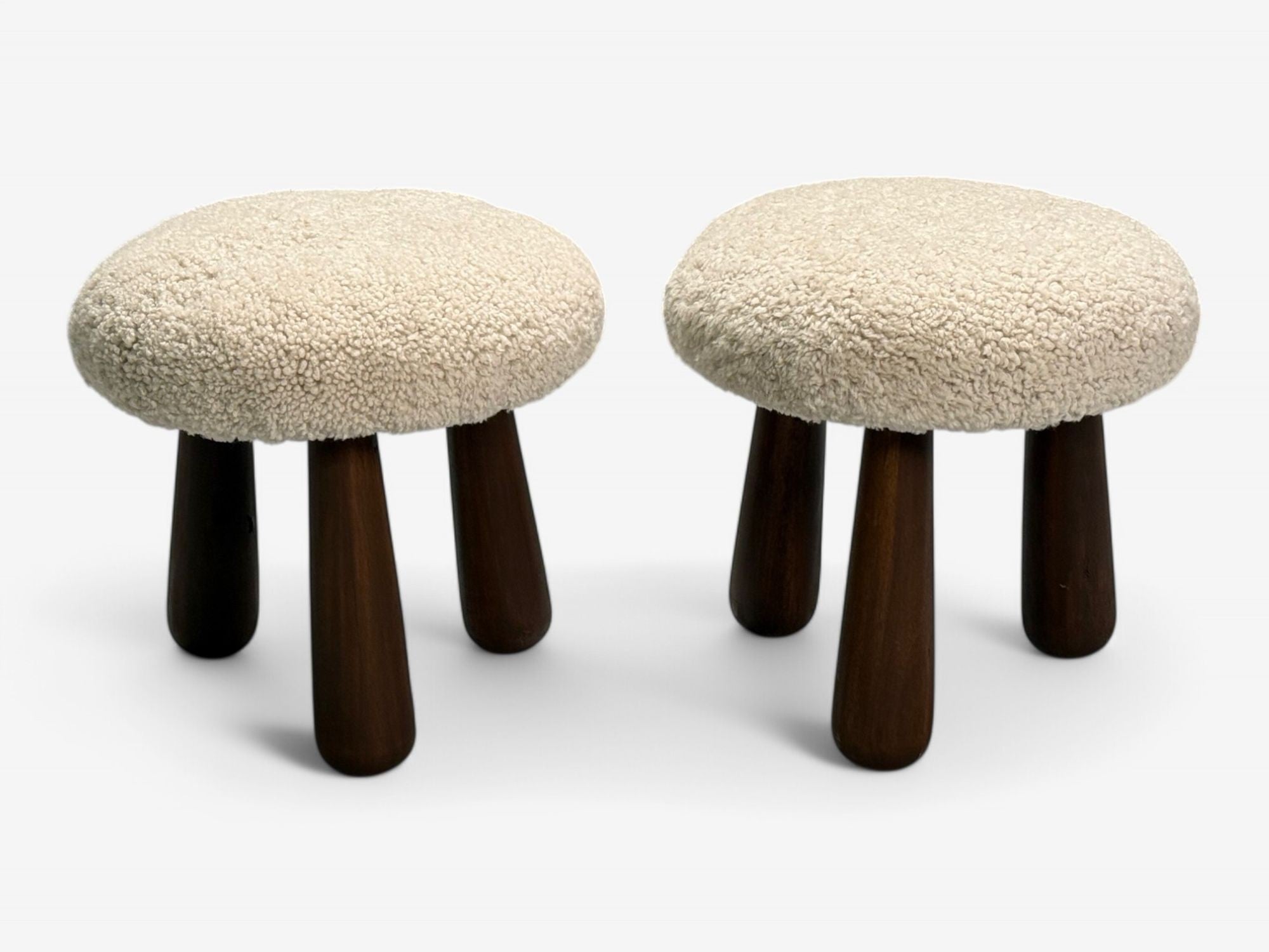 Contemporary, Danish Modern, Sheepskin Stools, Beige Sheepskin, Maple, 21st C.