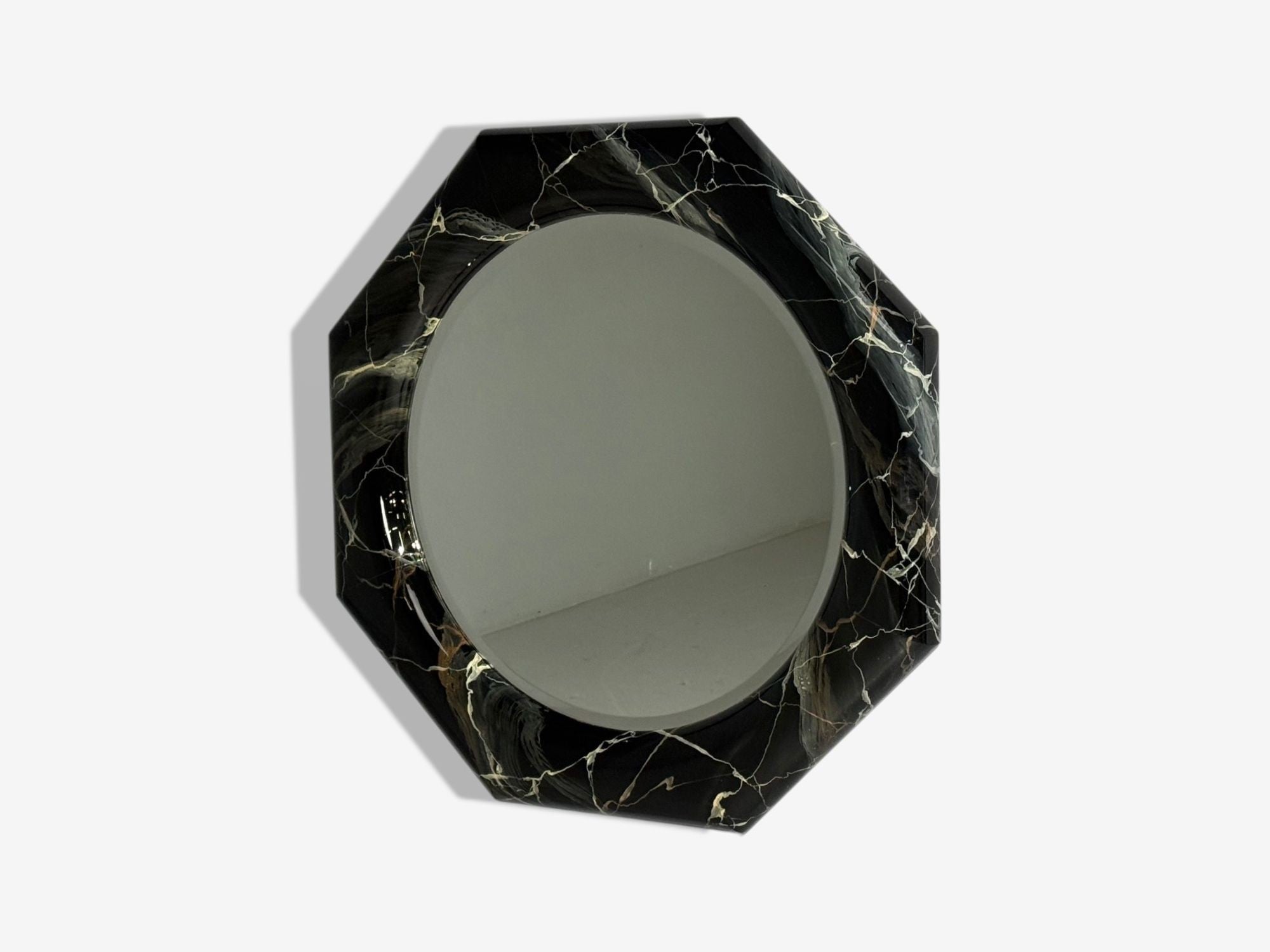 Mid-Century Modern, Octagonal Wall Mirror, Faux Marble Finish, USA, 1980s