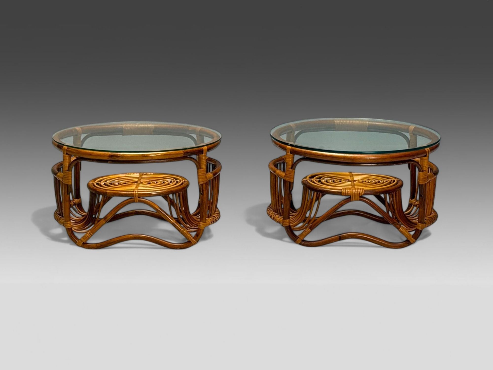 Franco Albini Style, Italian Mid-Century Modern, Side Tables, Bamboo, Rattan